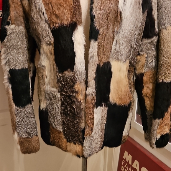 Chic PatchworkGenuine French Rabbit Fur Teddy Jacket - Picture 3 of 6
